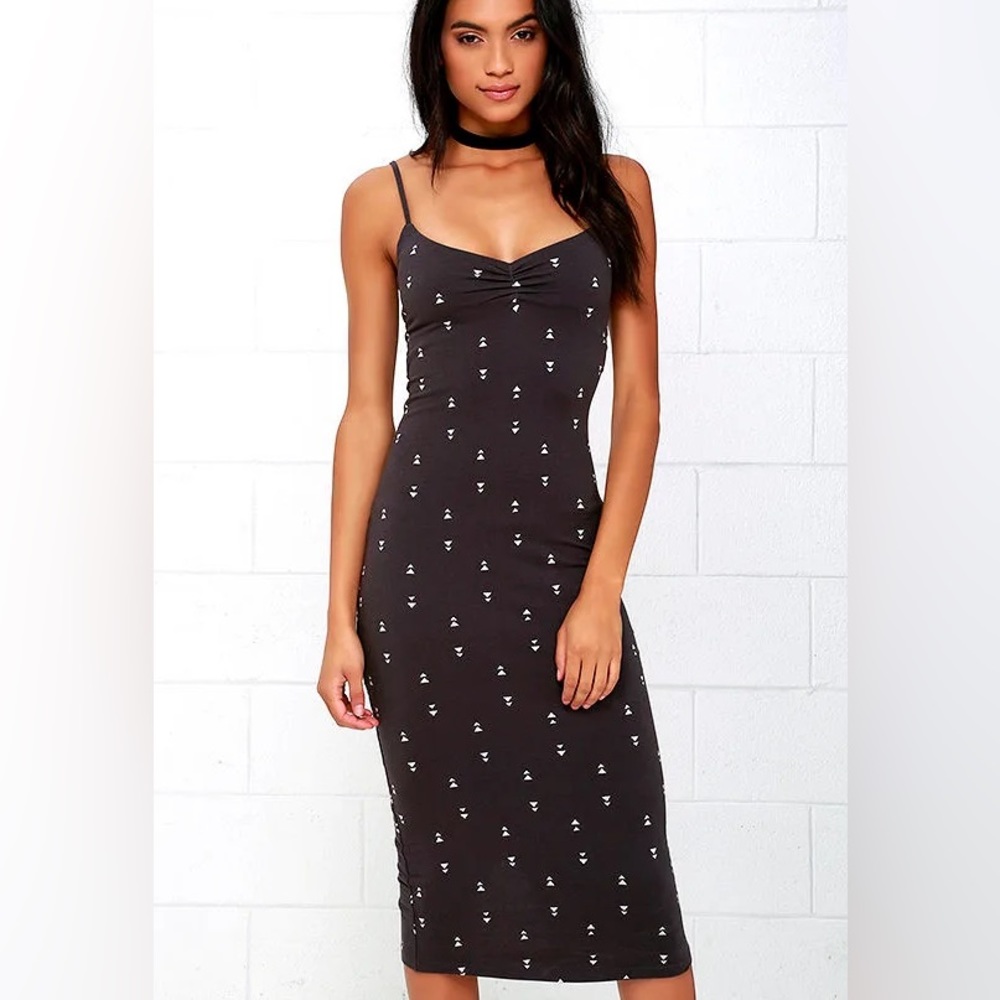 Billabong Right Around Washed Charcoal Print Midi Dress